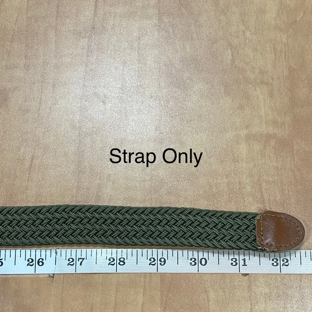 Army Green Stretchy Woven Youth Belt Brown Trim Brass Buckle Big Boy 28-30